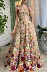 Elegante vestido de noche con cuello en U y apliques en bloques de color